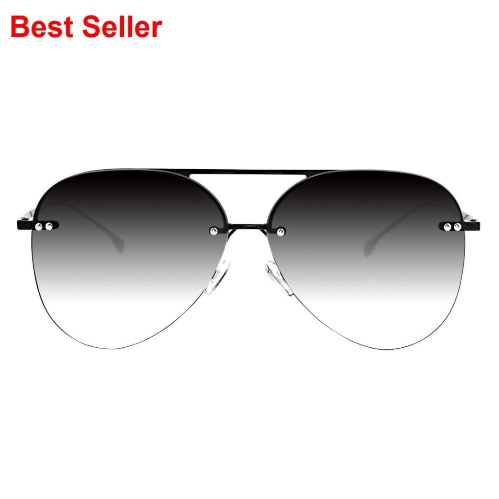 Oversized Rimless Aviator Sunglasses UV400 Protection Gradient Mirrored Lens